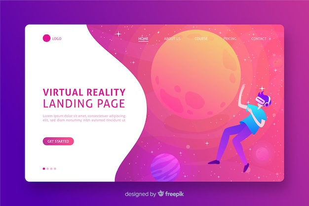 Virtual reality landing page flat design