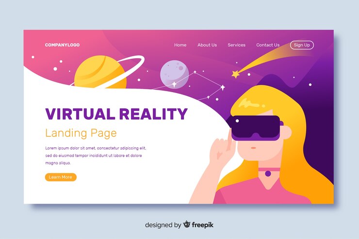 Free Vector virtual reality landing page flat design