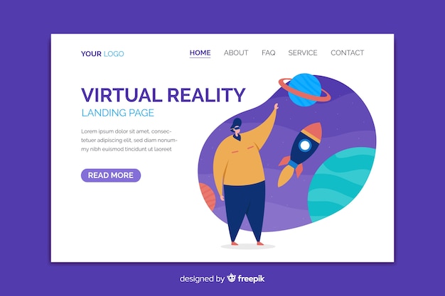 Vettore gratuito modello di landing page di realtà virtuale