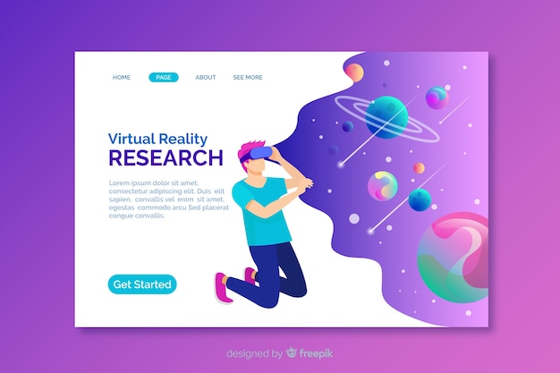 Vettore gratuito modello di landing page di realtà virtuale