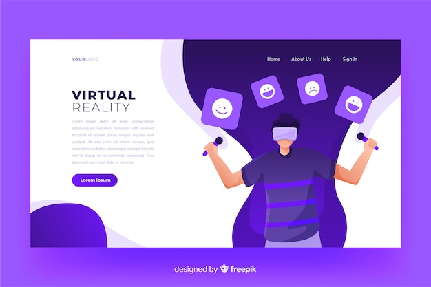 Free vector virtual reality landing page template