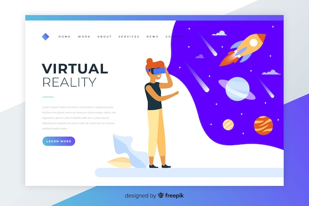 Vettore gratuito modello di landing page di realtà virtuale