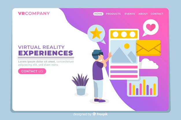 Virtual reality landing page template