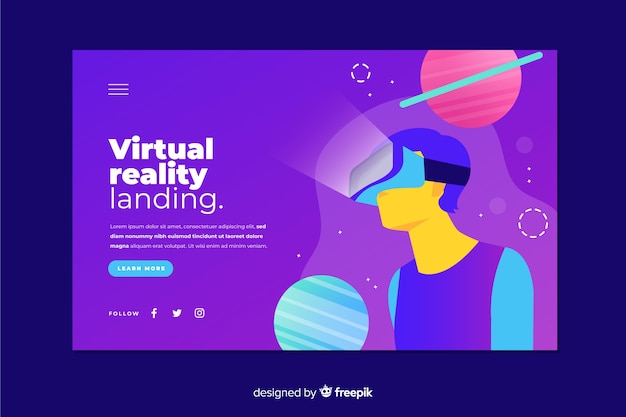 Vettore gratuito modello di landing page di realtà virtuale