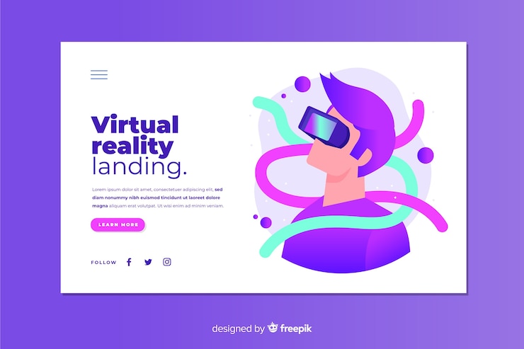 Free Vector virtual reality landing page template