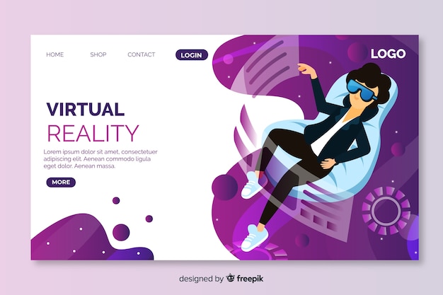 Free vector virtual reality landing page template