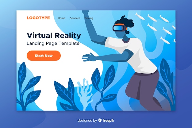 Free vector virtual reality landing page template