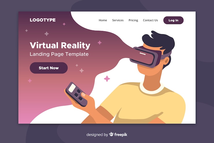 Free Vector virtual reality landing page template