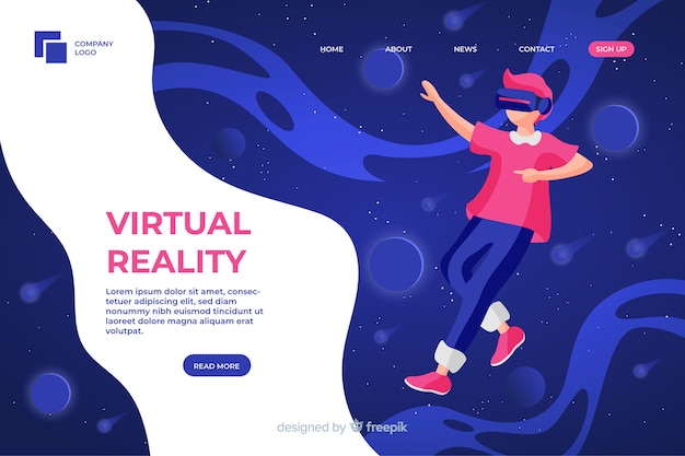 Free vector virtual reality landing page template