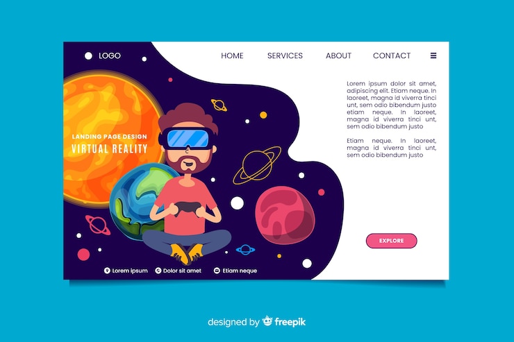 Free Vector virtual reality landing page template