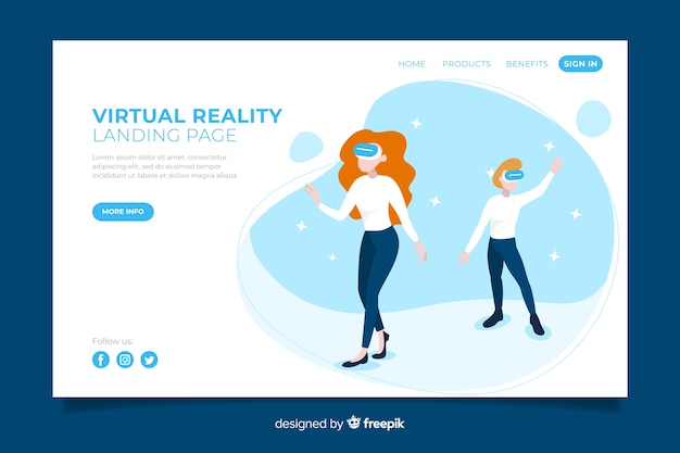 Vettore gratuito modello di landing page di realtà virtuale