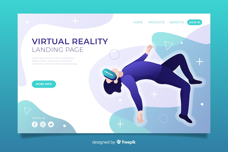 Free Vector virtual reality landing page template
