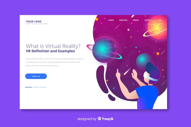 Modello di landing page di realtà virtuale