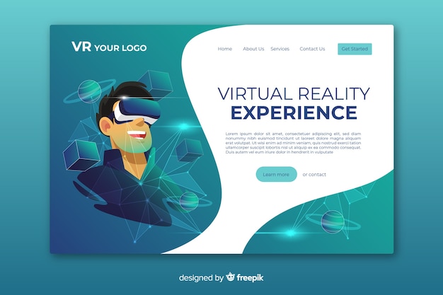 Бесплатное векторное изображение Шаблон целевой страницы виртуальной реальности