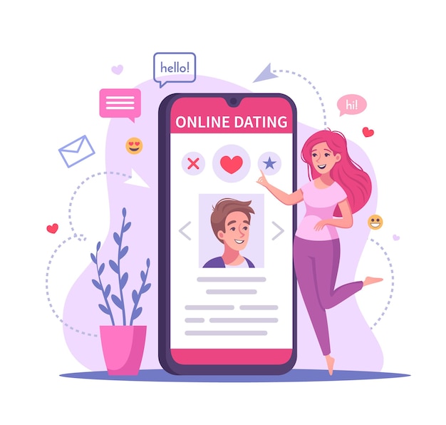 Virtual relationships online dating cartoon illustration