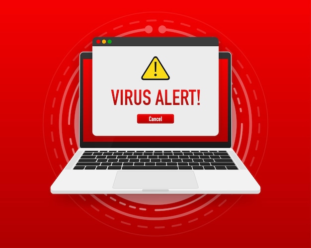 Virus alert red message on browser window. virus sign label isolated on screen computer. vector illustration.