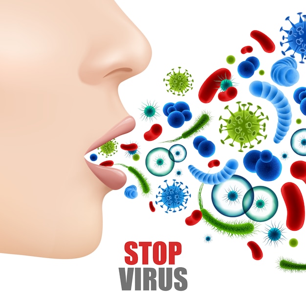 Virus che esce dall'illustrazione della bocca