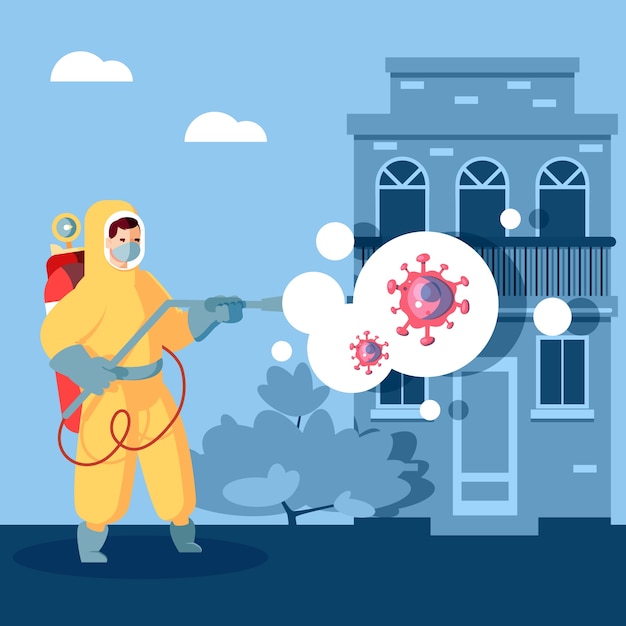 Free vector virus disinfection man in hazmat