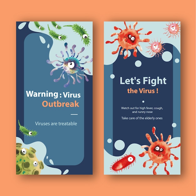 Virus instragram story templates in watercolor style