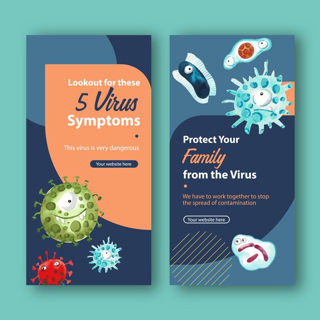 Virus instragram story templates in watercolor style