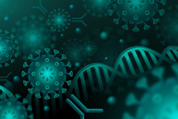 Free Vector virus particles interacting with antibody molecules - background