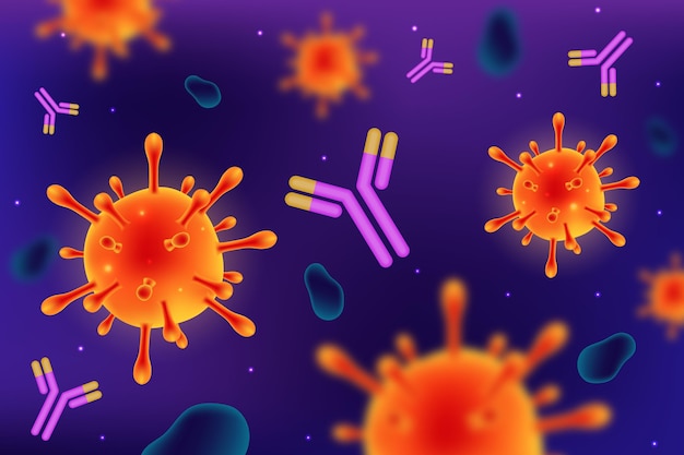 Virus particles interacting with antibody molecules - background