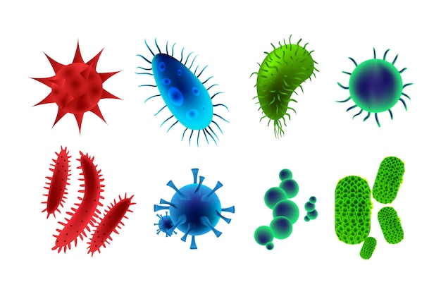 Вирусы и бактерии под микроскопом плоской конструкции