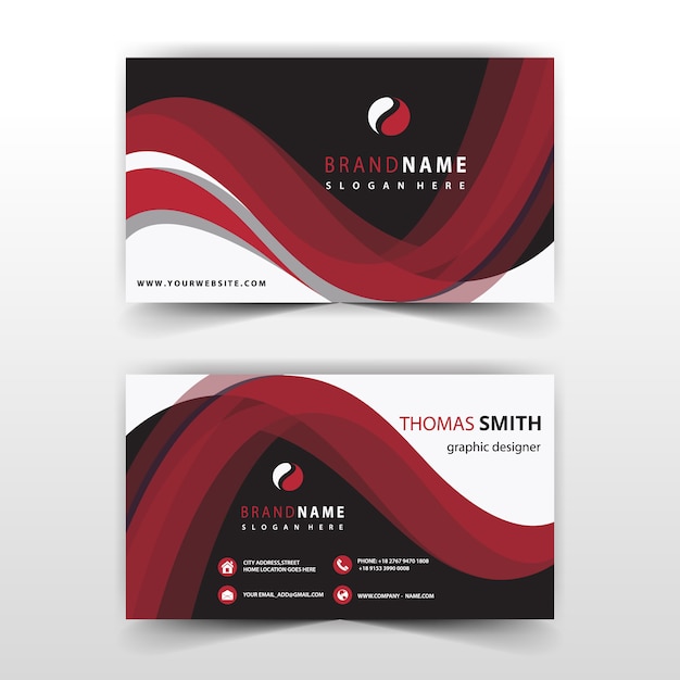 Visit card with red wavy detailed