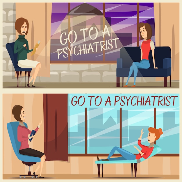 Free vector visit to psychiatrist flat banners