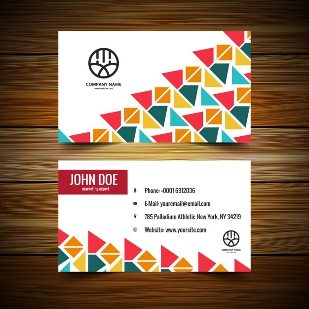 Visiting card with colorful triangles