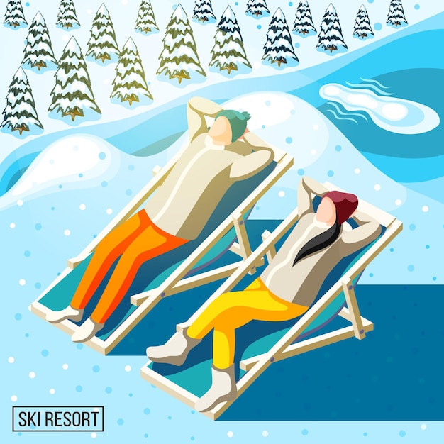 Free vector visitors of ski resort during sun bathing on background