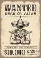 Free vector vitage wild west wanted poster with old paper texture backgroung