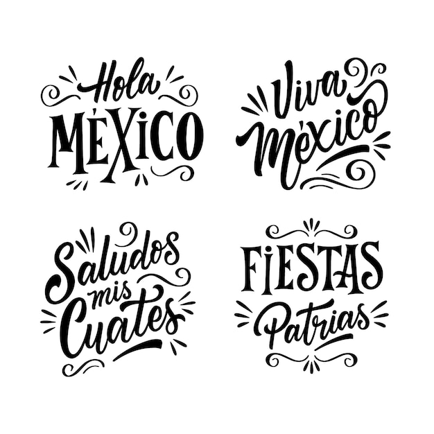 Free vector viva mexico lettering design set