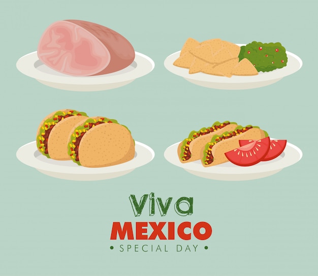 Free vector viva mexico. set traditional mexican food to mexico event