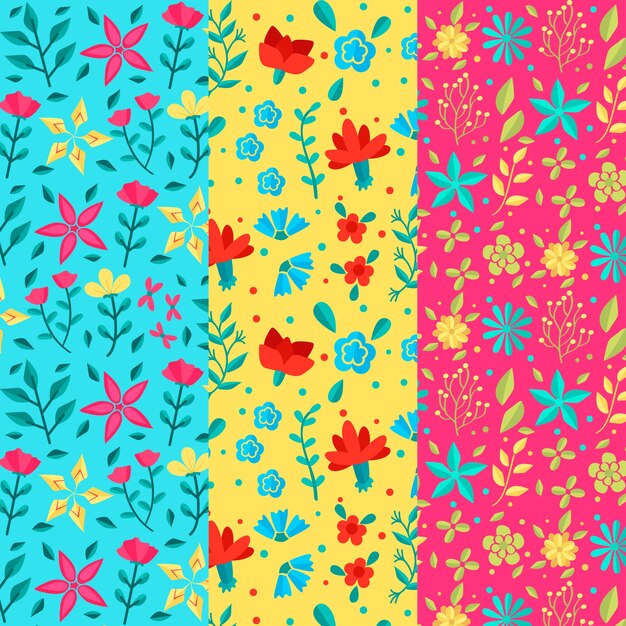 Vivid-colours flowers flat design spring pattern