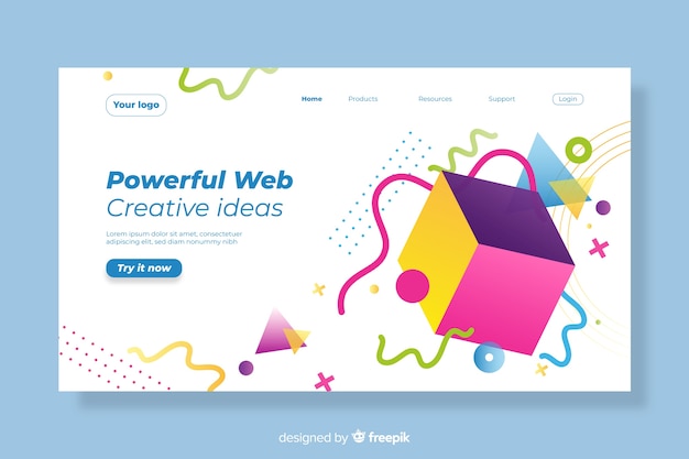 Vivid geometric shapes landing page