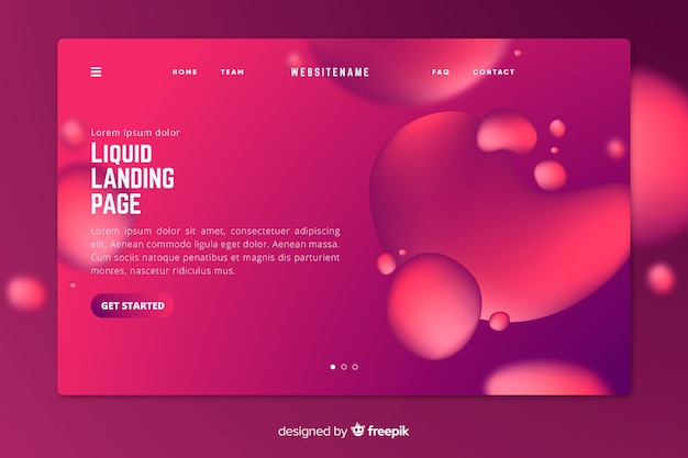 Vivid liquid landing page with bubbles