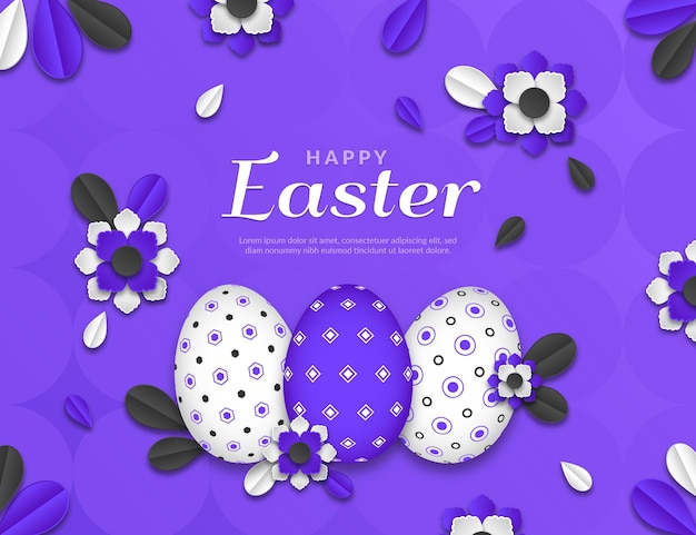 Vivid monochrome easter illustration in paper style with eggs