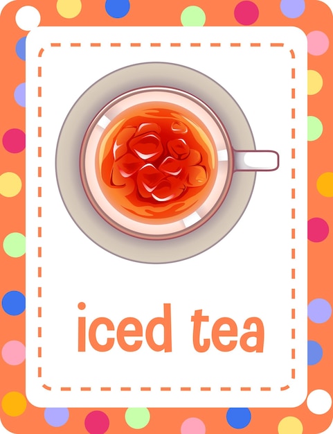 Free vector vocabulary flashcard with word iced tea
