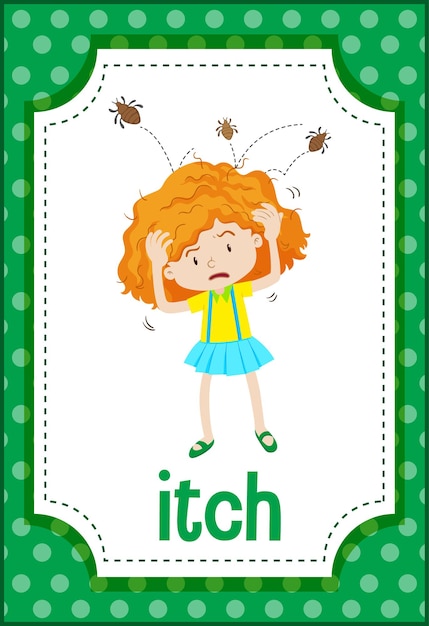 Flashcard di vocabolario con la parola itch