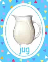 Vettore gratuito flashcard di vocabolario con la parola jug