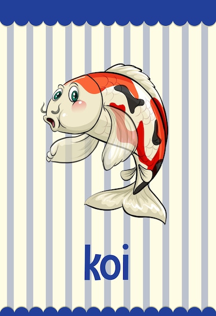Vettore gratuito flashcard di vocabolario con la parola koi