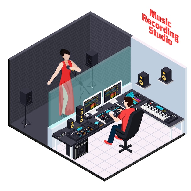 Free vector vocal recording isometric composition