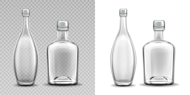 Vodka glass bottle realistic filled alcohol pack