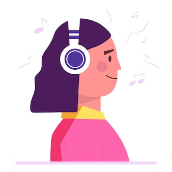 ヘッドフォン漫画アイコンイラストとラップトップで音楽を聞いているかわいい女性 分離された人の技術アイコンの概念 フラット漫画スタイル 無料のベクター ヘッドフォン漫画アイコンイラストとラップトップで音楽を聞いているかわいい女性 分離された人の技術アイコンの概念 フラット漫画スタイル 無料のベクター