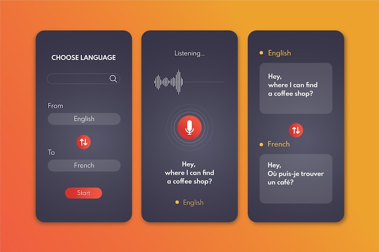 Free Vector voice translator app screens