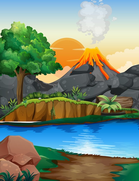 Free vector volcanic eruption outdoor scene background