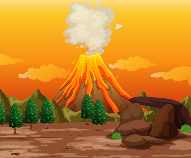Volcanic eruption outdoor scene background