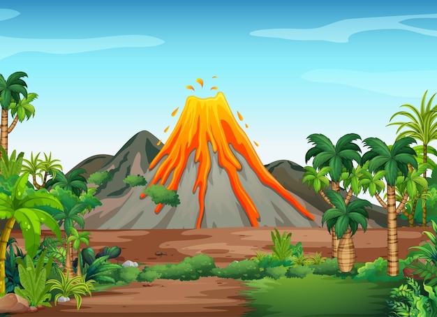 火山噴火屋外シーンの背景