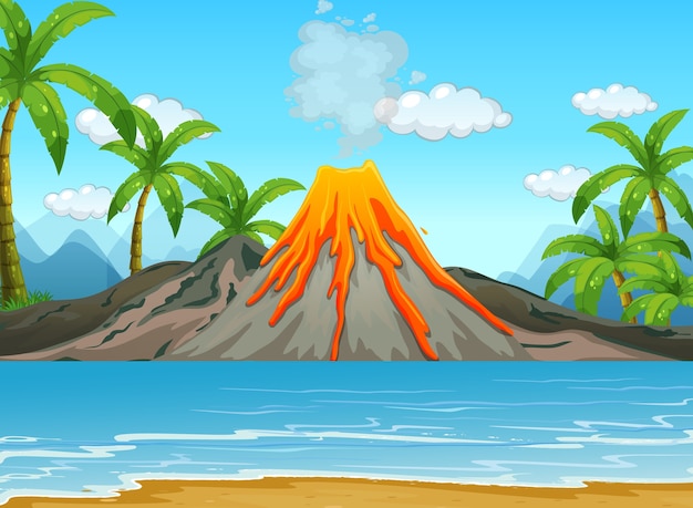 Volcanic eruption outdoor scene illustration